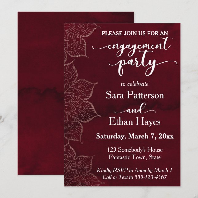 Red Watercolor Setup-Engagement-Partei Einladung (Vorne/Hinten)