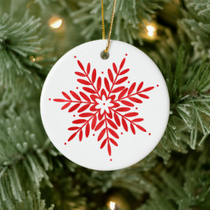 Red Watercolor Snowflake Keramik Ornament