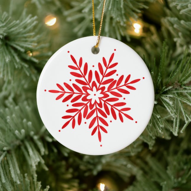 Red Watercolor Snowflake Keramik Ornament (Baum)