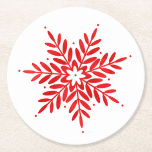 Red Watercolor Snowflake Runder Pappuntersetzer