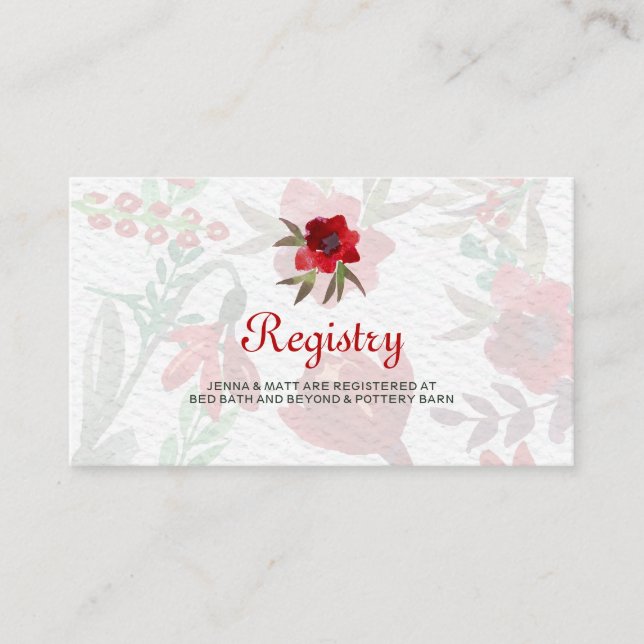 Red Watercolor Tulips Wedding Registry Card Begleitkarte (Vorderseite)
