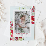 Red Watercolor Weihnachten Blume Foto<br><div class="desc">Gute Ferien! Mit dieser floralen Urlaubskarte senden Sie Ihrem Urlaub viel Freude und Wünsche. Es zeigt Aquarellbilder von roten Blume,  Kiefernnadeln und Grünpflanzen mit einem hellaquablauen Hintergrund. Personalisieren Sie Ihre Fotos mit Ihren Favoriten und fügen Sie Namen und Nachrichten hinzu. Matching-Elemente sind verfügbar.</div>