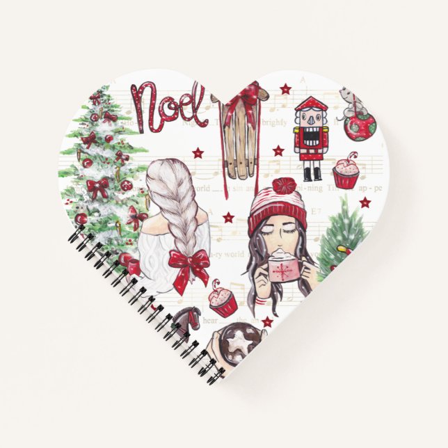 Red Watercolor Weihnachtselemente Notizbuch (Vorderseite)