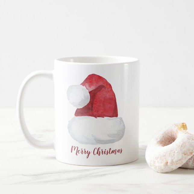 Red Watercolor Weihnachtsmannmütze Personalisiert  Kaffeetasse (Mit Donut)