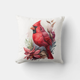 Red Watercolor Winter Kardinal Bird Kissen