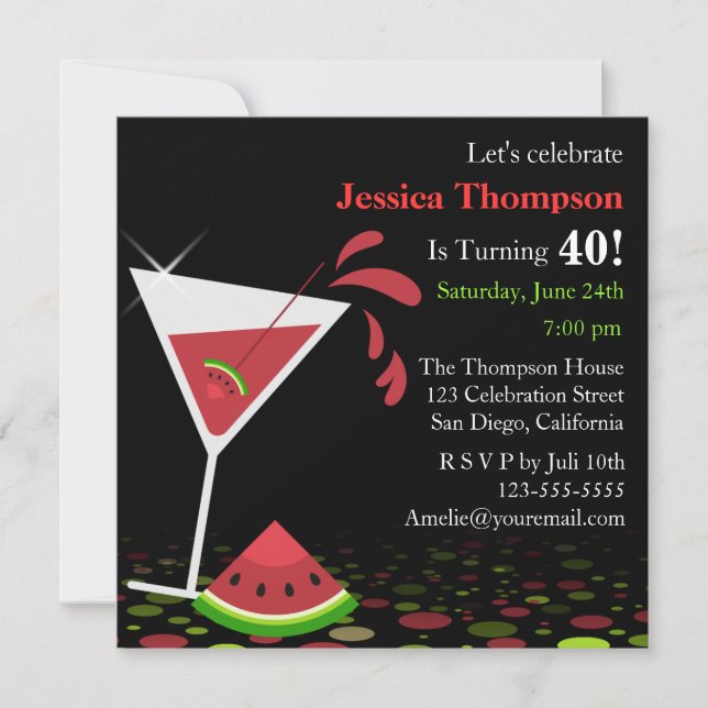 Red Watermelon Martini Geburtstagsparty Einladung (Vorderseite)