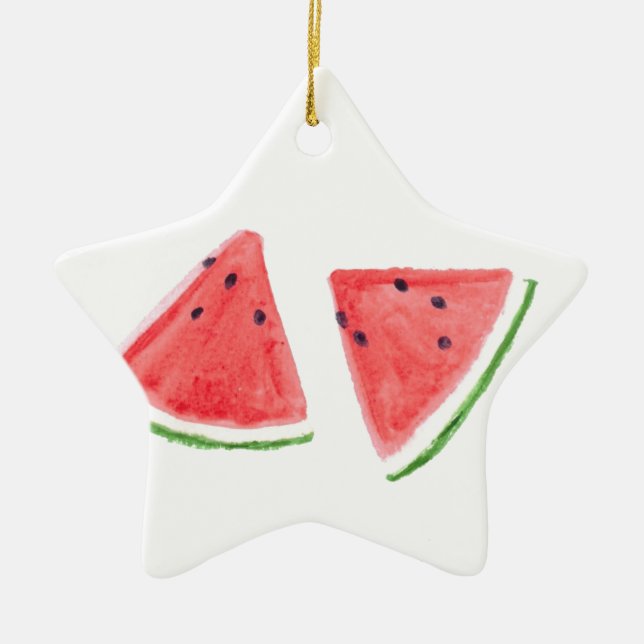 Red Watermelons Frucht Aquarellspeisen vegan Keramikornament (Vorne)