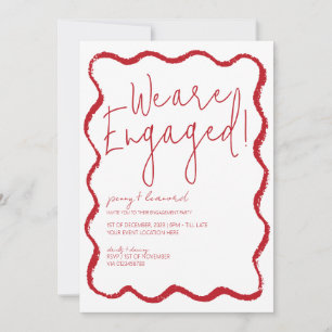 Red Wave Border Scallop Edge Engagement Party Einladung