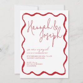 Red Wave Border Scallop Edge Engagement Party Einladung