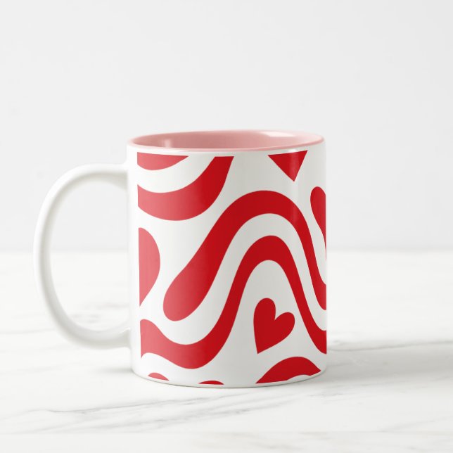 Red Wavy Heart Pattern Mug Zweifarbige Tasse (Links)