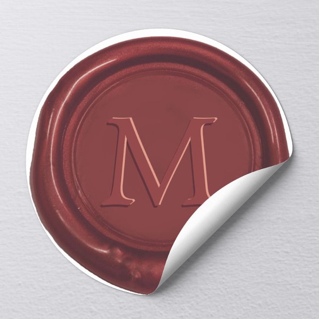 Red Wax Monogram Classic Gastgeschenk Hochzeit Red Runder Aufkleber (Von Creator hochgeladen)