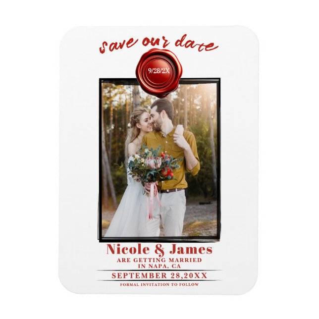 Red Wax Siegel-Foto Hochzeit Speichern Sie das Dat Magnet (Vertikal)