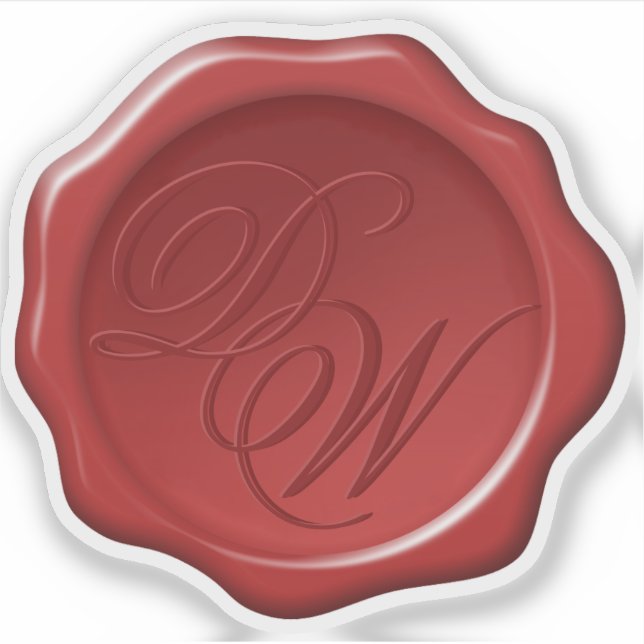 Red Wax Siegel Monogram 2 Initials Elegantes Skrip Aufkleber (Vorderseite)