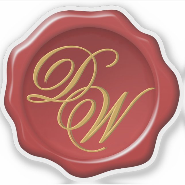 Red Wax Siegel Monogram Golden Yellow Script Aufkleber (Vorderseite)
