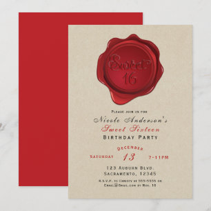 Red Wax Siegel Sweet 16 Rustic Kraft Birthday Part Einladung