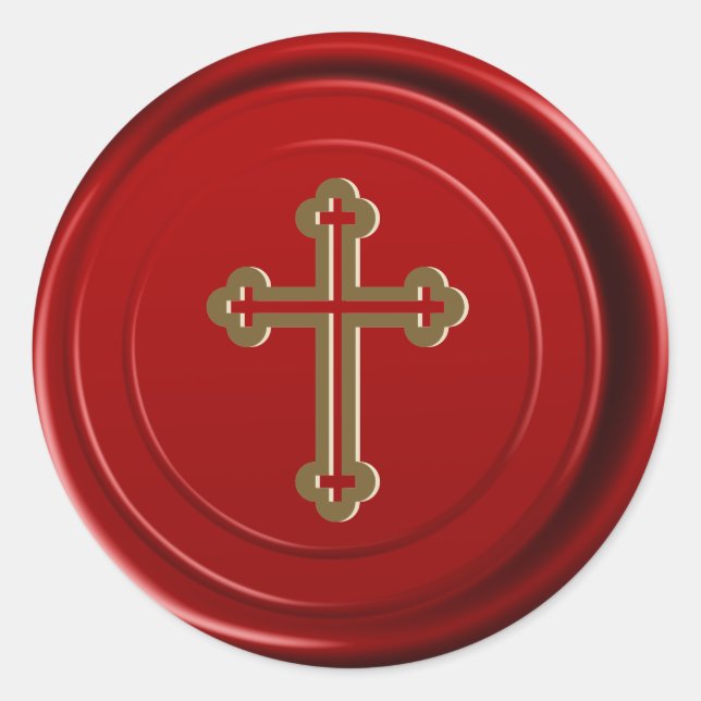 Red Wax Umschlag Aufkleber Gold Cross Religious (Vorderseite)