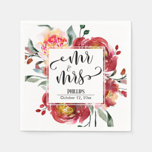 Red Wedding Blume Bouquet Mr & Mrs Typografy Serviette