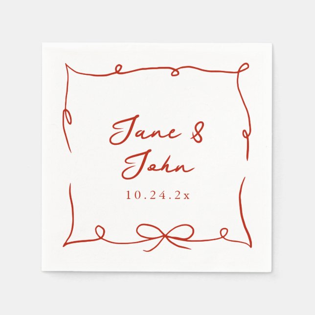 Red Wedding Cocktail Napkins mit Red Bow Detail Serviette (Vorderseite)