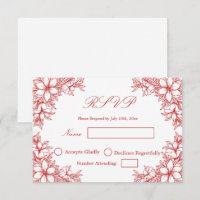 Red Wedding RSVP mit Verzierten Blumengrafiken