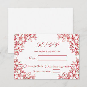 Red Wedding RSVP mit Verzierten Blumengrafiken Karte