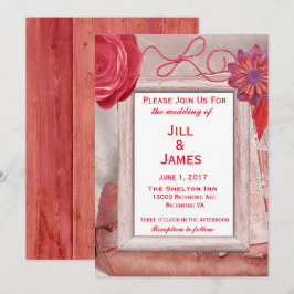 Red Wedding Rustic Floral Einladung