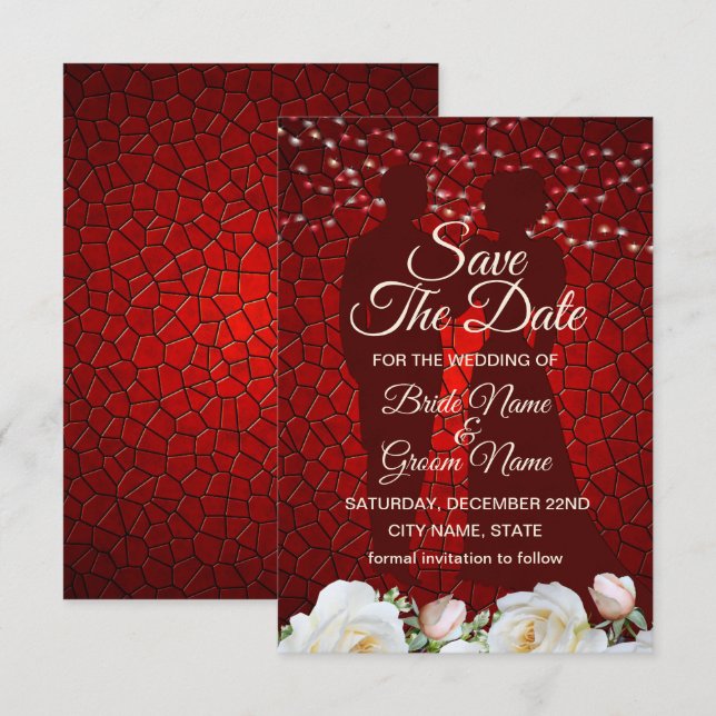 Red Wedding White Blume Moderne Save The Date (Vorne/Hinten)