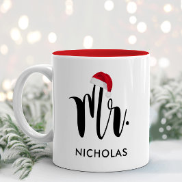 Red Weihnachtsmannmütze Custom Holiday Monogram Zweifarbige Tasse