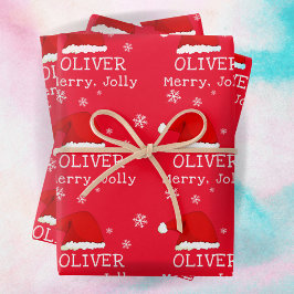 Red Weihnachtsmannmütze Snowflake Merry Jolly Kids Geschenkpapier Set