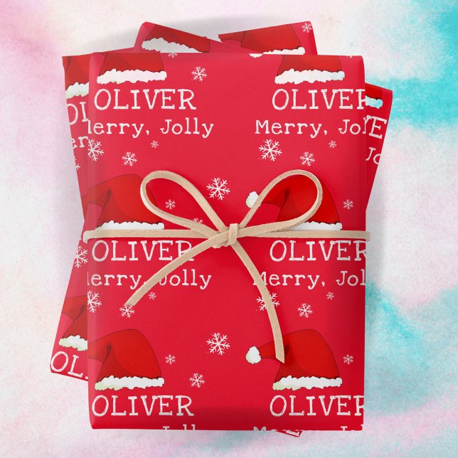 Red Weihnachtsmannmütze Snowflake Merry Jolly Kids Geschenkpapier Set (Von Creator hochgeladen)