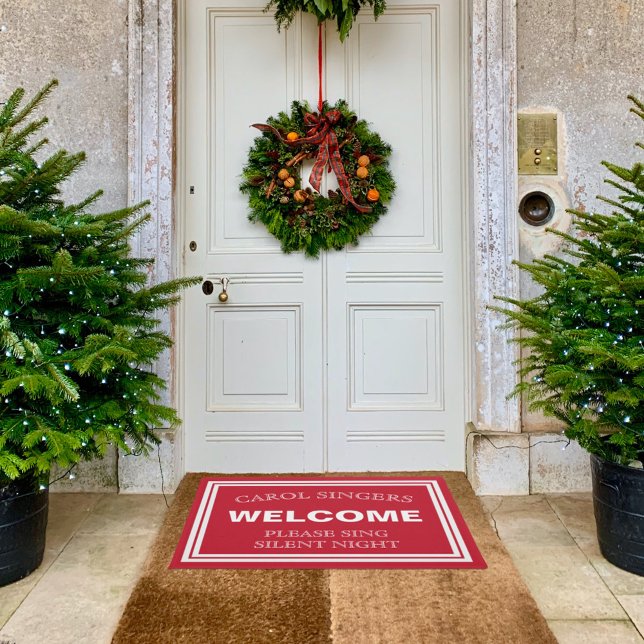 Red Welcome Carol Singers Funny Christmas Doormat Fußmatte (Von Creator hochgeladen)