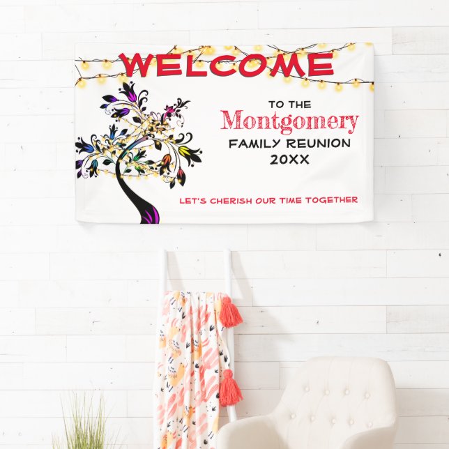 Red Welcome Family Wiedersehen Tree Lights Banner (Insitu)