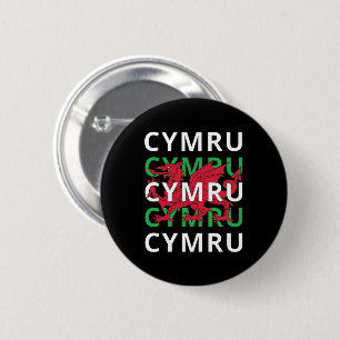 Red Welsh Dragon Cymru Wiederholung Text Wales Roo Button