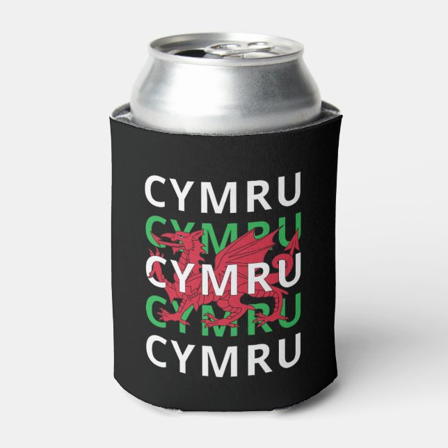 Red Welsh Dragon Cymru Wiederholung Text Wales Roo Dosenkühler (Kanne Vorderseite)