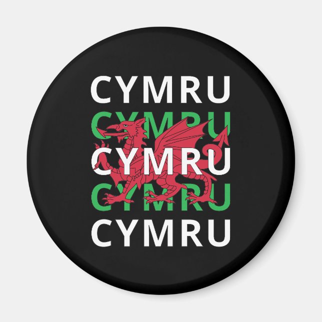 Red Welsh Dragon Cymru Wiederholung Text Wales Roo Magnet (Vorne)