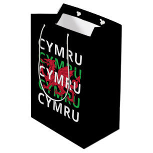 Red Welsh Dragon Cymru Wiederholung Text Wales Roo Mittlere Geschenktüte