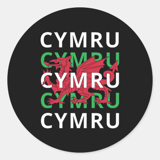 Red Welsh Dragon Cymru Wiederholung Text Wales Roo Runder Aufkleber (Vorderseite)