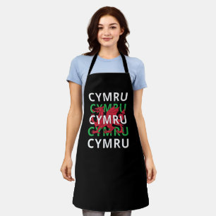 Red Welsh Dragon Cymru Wiederholung Text Wales Roo Schürze