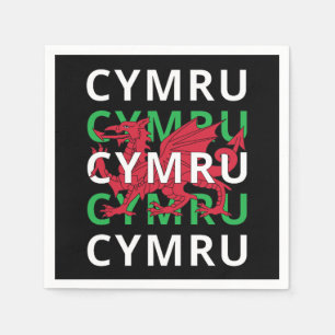 Red Welsh Dragon Cymru Wiederholung Text Wales Roo Serviette