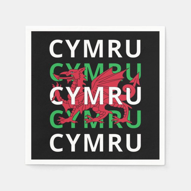 Red Welsh Dragon Cymru Wiederholung Text Wales Roo Serviette (Vorderseite)