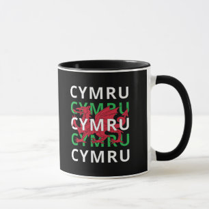 Red Welsh Dragon Cymru Wiederholung Text Wales Roo Tasse
