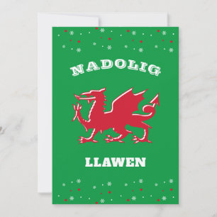 Red Welsh Dragon Merry Christmas Nadolig Llawen Feiertagskarte