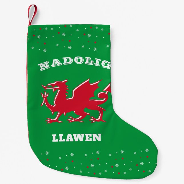 Red Welsh Dragon Merry Christmas Nadolig Llawen Kleiner Weihnachtsstrumpf (Vorderseite)