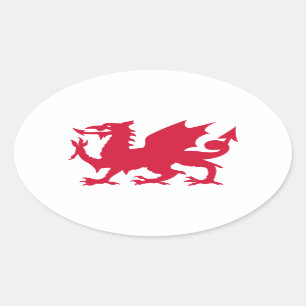 Red Welsh Dragon Ovaler Aufkleber