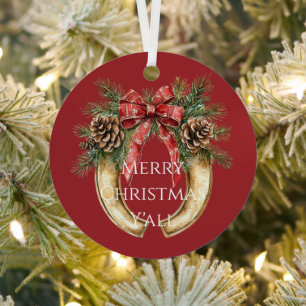 Red Western Gold Horse Shoe Weihnachtsferien Pine  Ornament Aus Metall