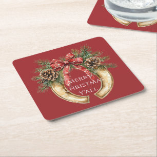 Red Western Gold Horse Shoe Weihnachtsferien Pine  Rechteckiger Pappuntersetzer