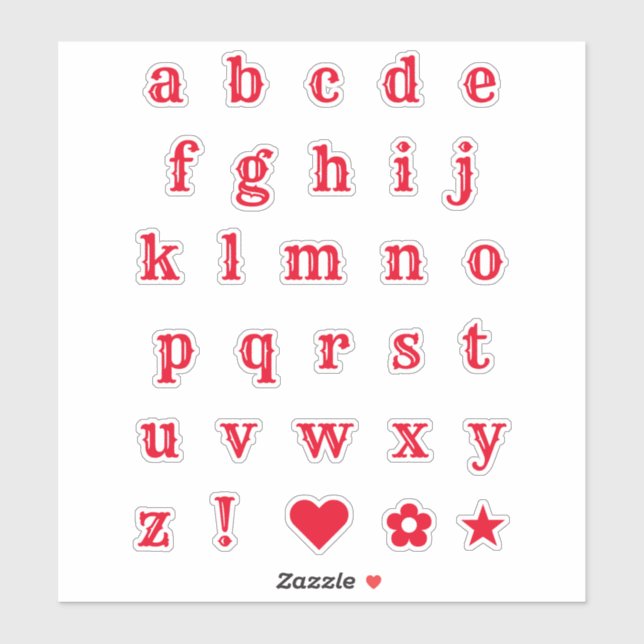 Red Western Letters | Monogram Alphabet Stickers Aufkleber (Blatt)