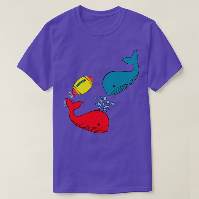 Red Whale und Blue Whale spielen Rugby oder Fußbal T-Shirt (Design vorne)
