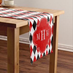 Red WhBlack Harlequin Red Quatrefoil 3 Monogramm Kurzer Tischläufer