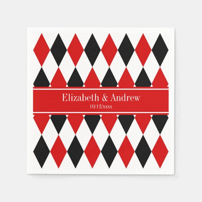 Red WhBlack Harlequin Red Ribbon Name Monogram Serviette (Vorderseite)