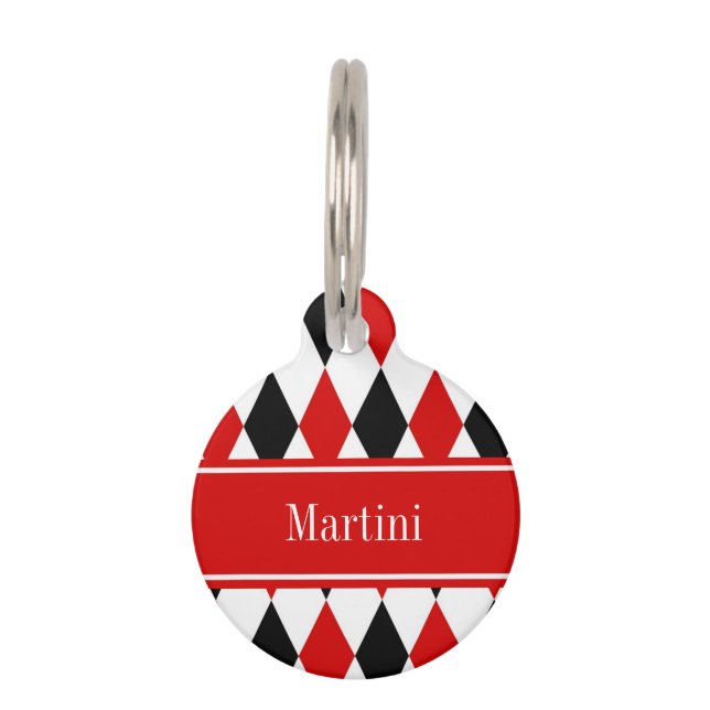 Red WhBlack Harlequin Red Ribbon Name Monogram Tiernamensmarke (Vorderseite)